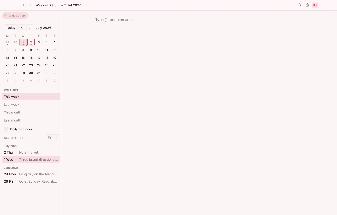 Journal: Weekly rollup