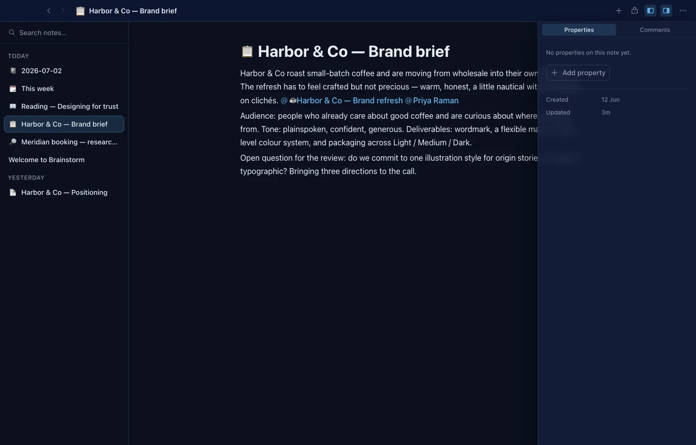 Notes: Typed properties on a page