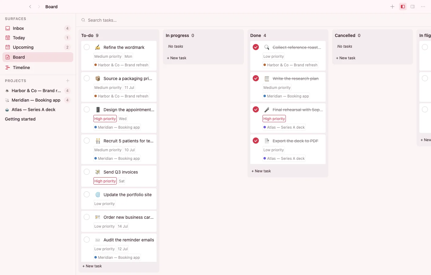 Tasks: Status board
